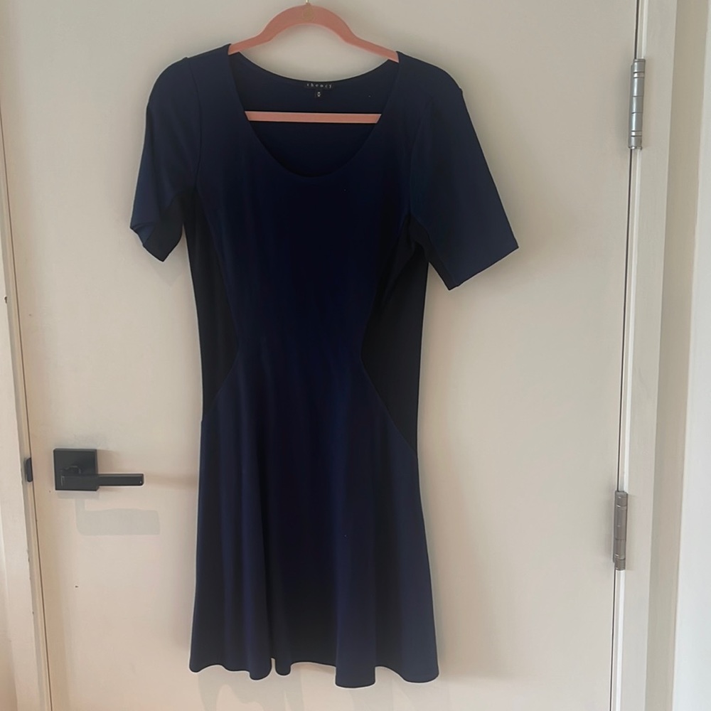 Theory - two tone navy/black jersey dress. Size M.